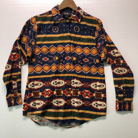 British Khaki by Robert Lighton size 8 Southwest Aztec cotton Button down Shirt - Picture 1 of 7